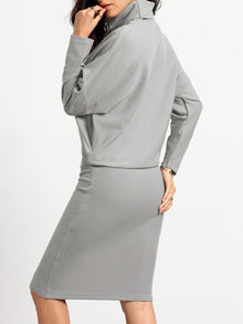 Grey Batwing Sleeve High Neck Dress