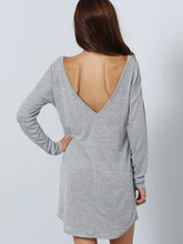 Grey Long Sleeve V Back Dress