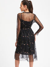 Embroidered Tie Neck Mesh Cami Slip Dress