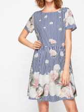 Bow Tied Back Floral & Striped Dress