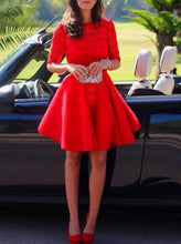 Red Ruby Half Sleeve Backless Scallop With Lace Flare Dress