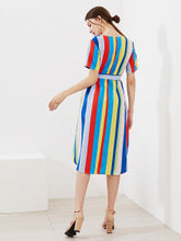 Rainbow Striped V Cut Slit Side Dress